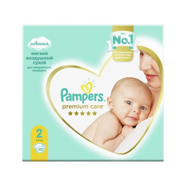 Подгузники Pampers Premium Care 2 4 - 8 кг, размер 2, 102 шт.